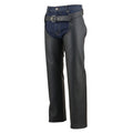 mens black chaps rear view harness strap detailing