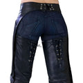 western leather chaps thigh lace detailing close-up