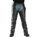 mens black leather chaps western rider front view