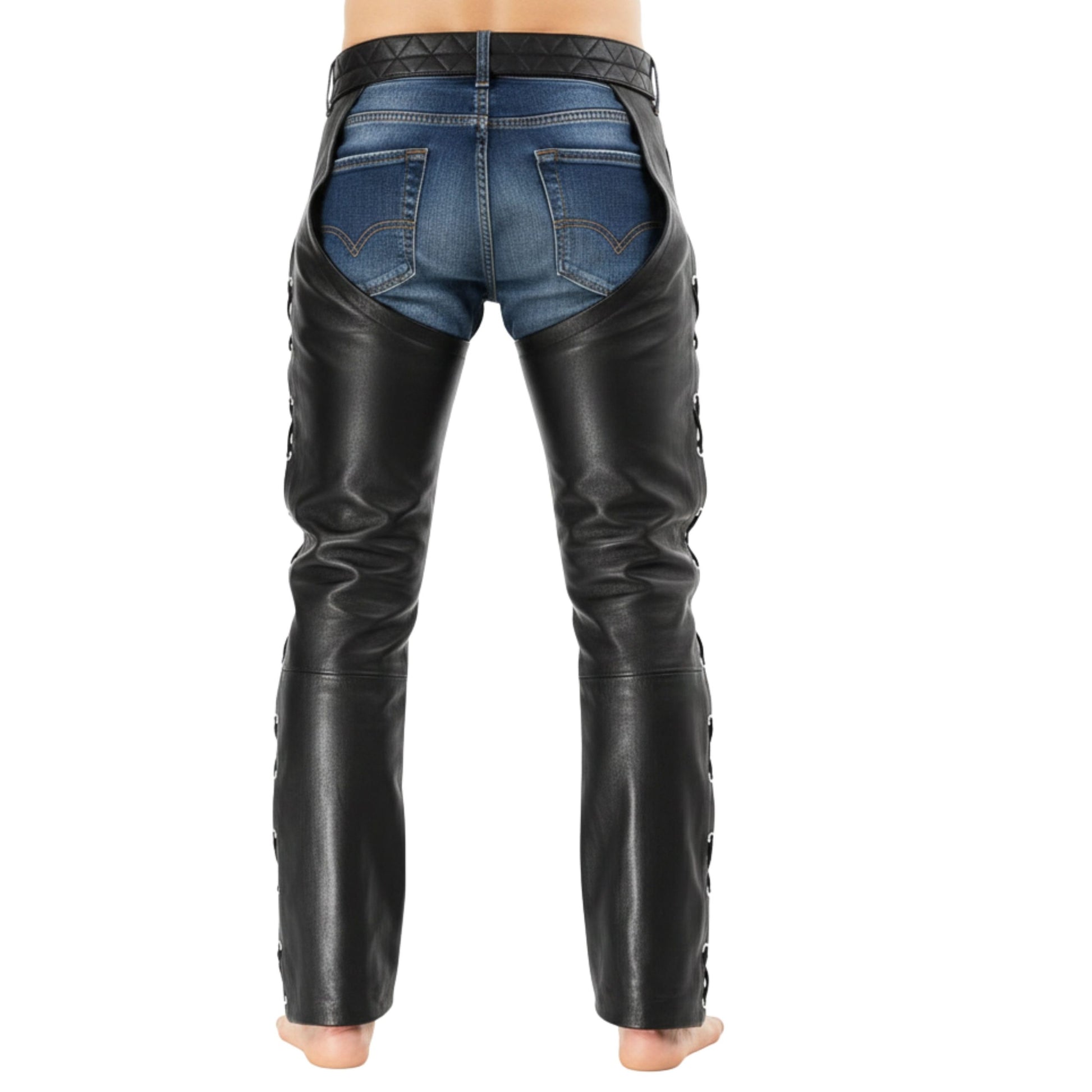 premium black leather rodeo chaps full length