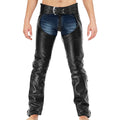 front view leather chaps over jeans cowboy style