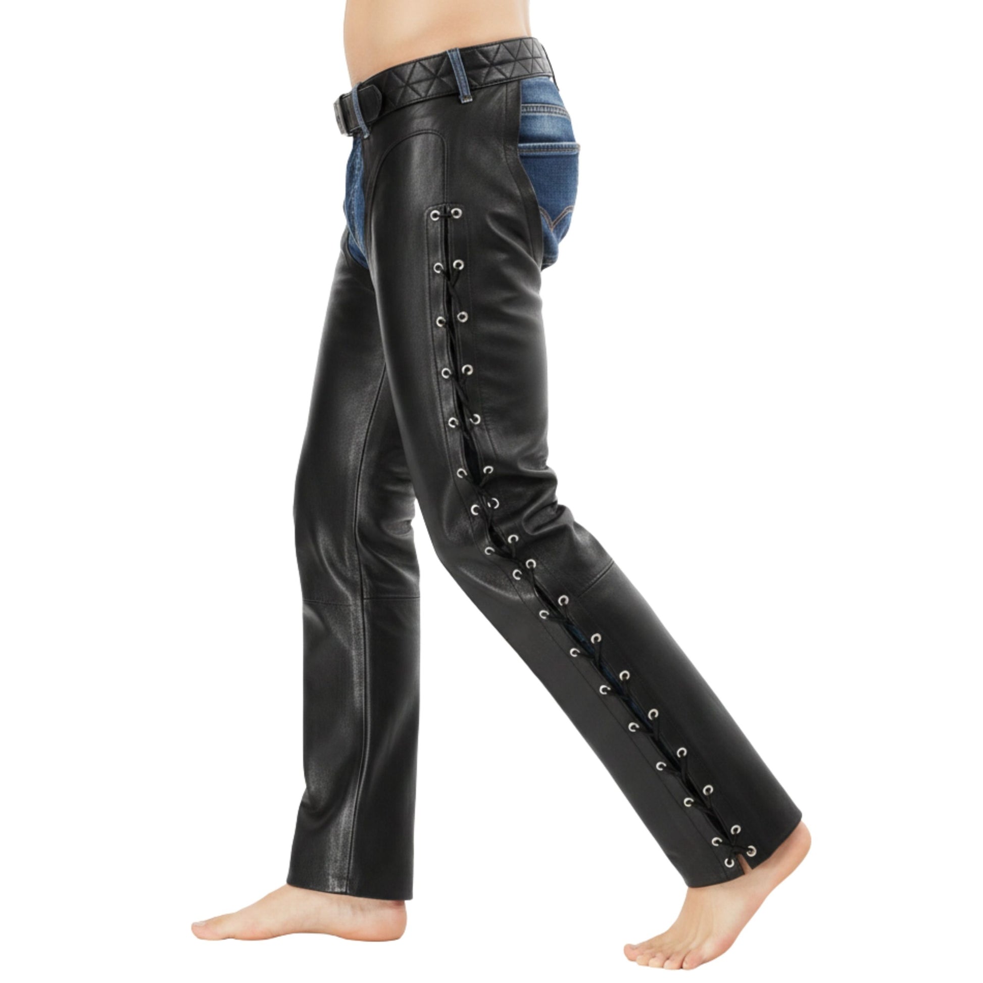 side lace up leather chaps western fit