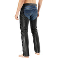 angled back view mens leather chaps design