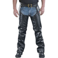 mens black leather chaps front trail rider view