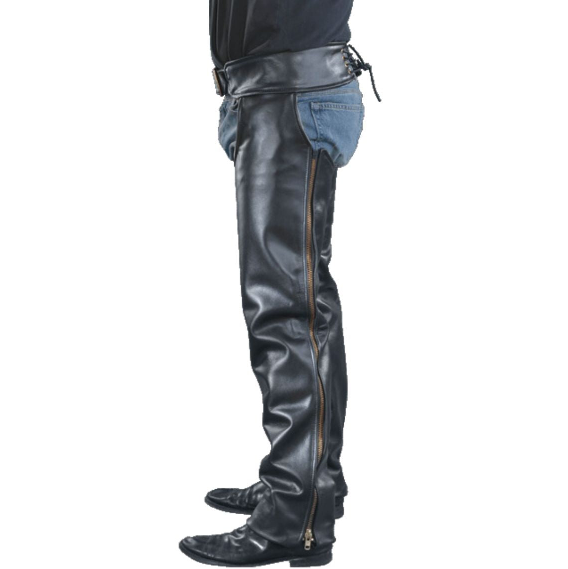 side view zippered leather chaps riding gear