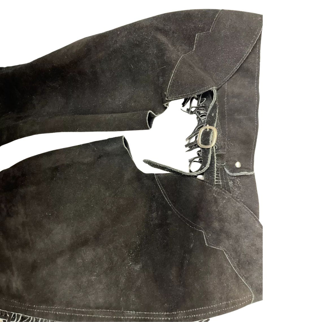 mens riding chaps full view with fringe