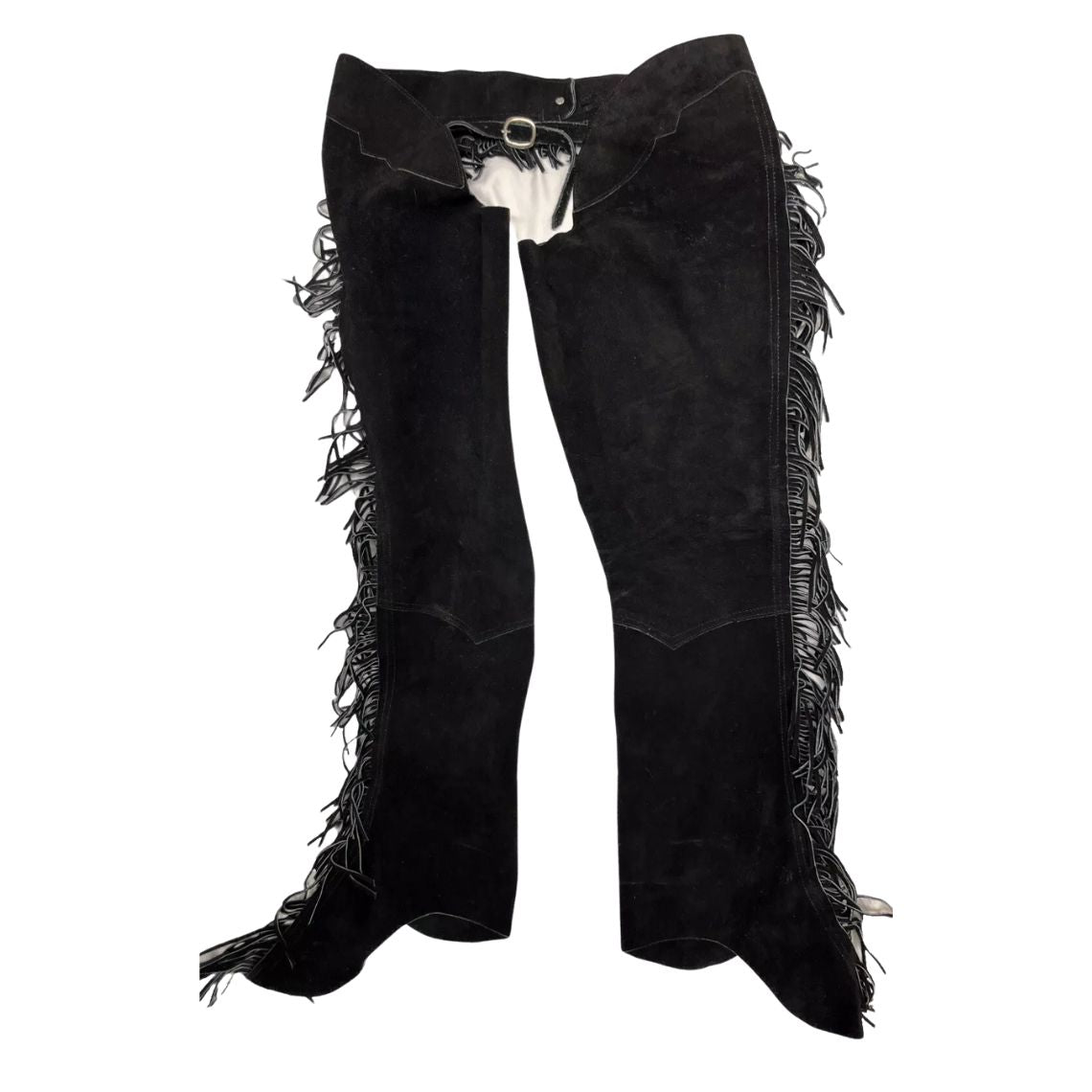 mens riding chaps full view with fringe