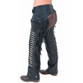 mens premium leather chaps back angle fringe design