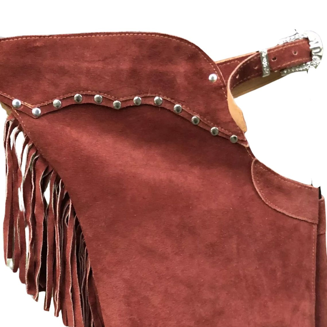 western leather chaps side view fringe design