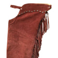 brown suede chaps studded panel and fringe detail