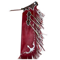 Full length red leather bull riding chaps with long fringe
