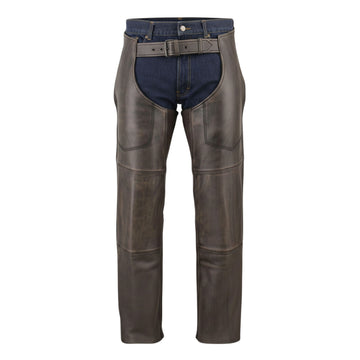 mens brown leather chaps front western style
