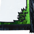 Mens white rodeo chaps green detailing fringe close up