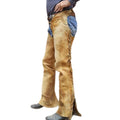 mens distressed tan leather western chaps side view
