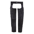 Back view of black western chaps with fringe