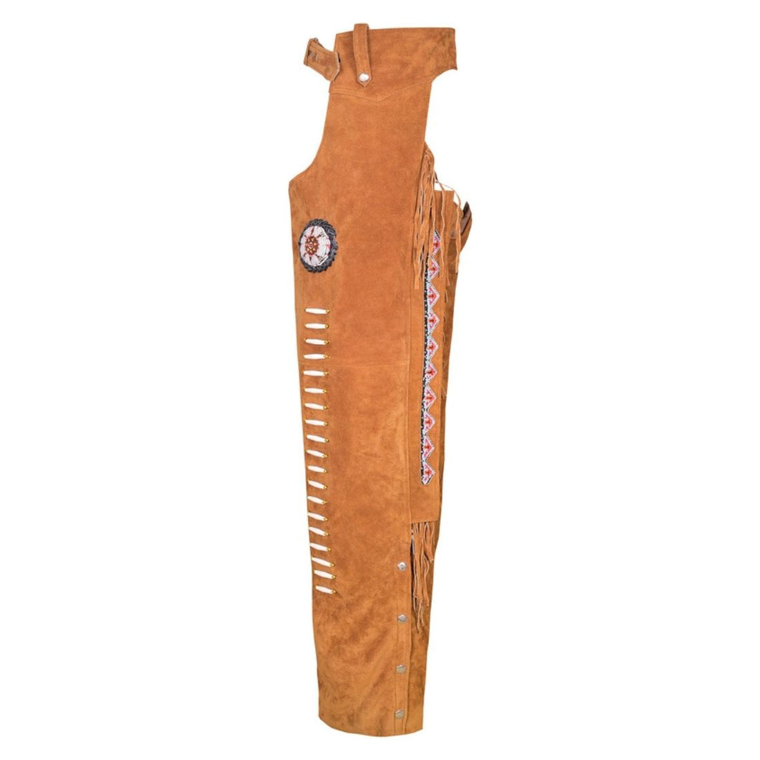 Front full view of brown western riding chaps