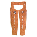 Front full view of brown western riding chaps