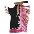 Full view of western pink fringe bull riding chaps with long tassels