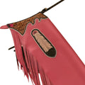 Red bull riding chaps tooled leather yoke detail
