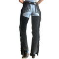 Women black leather fringe chaps back view with fringe detail