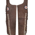 Close-up of cut-out pattern and fringe on cowgirl chaps