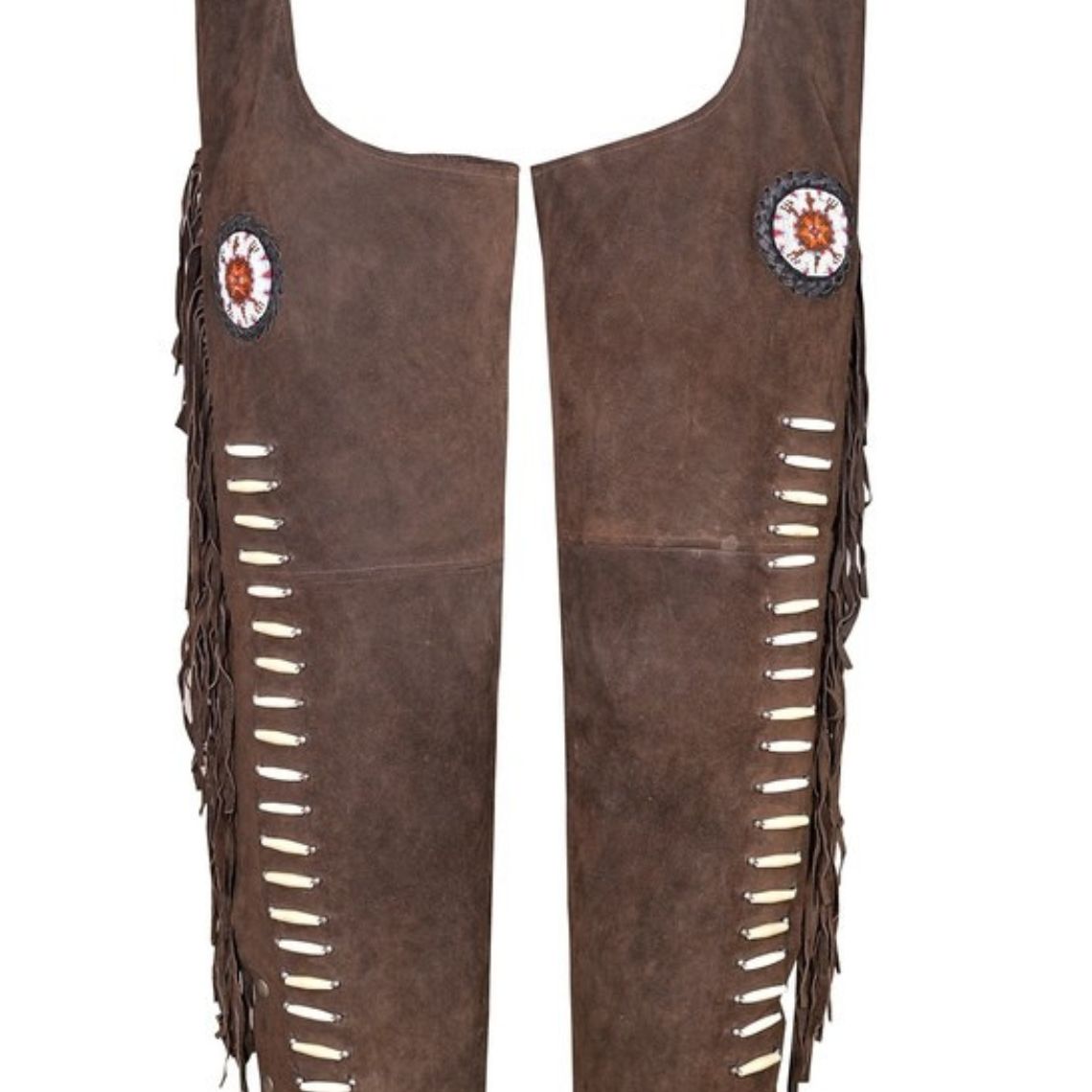 Close-up of cut-out pattern and fringe on cowgirl chaps