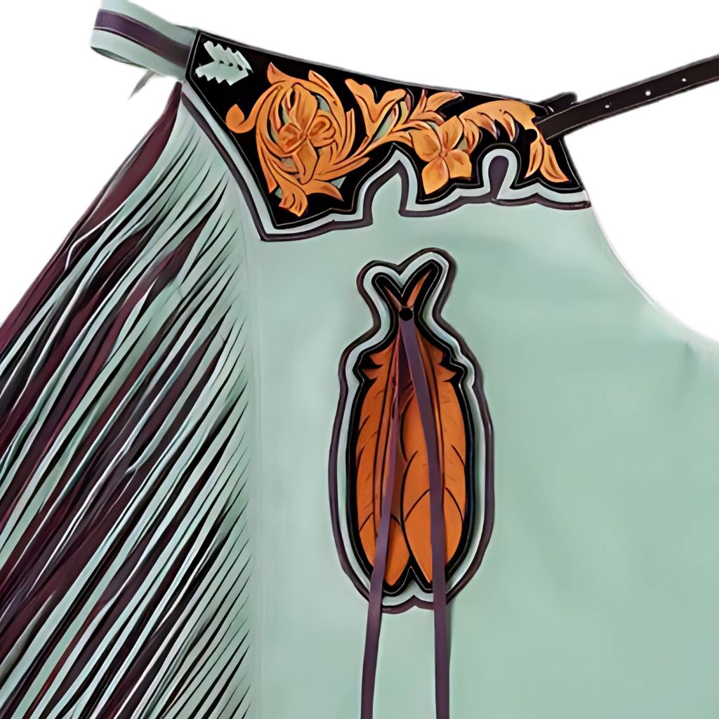 Sky blue leather rodeo chaps fringe western design