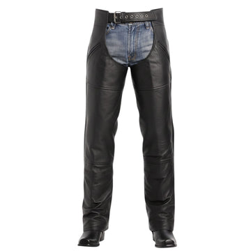mens black leather chaps front western pro style
