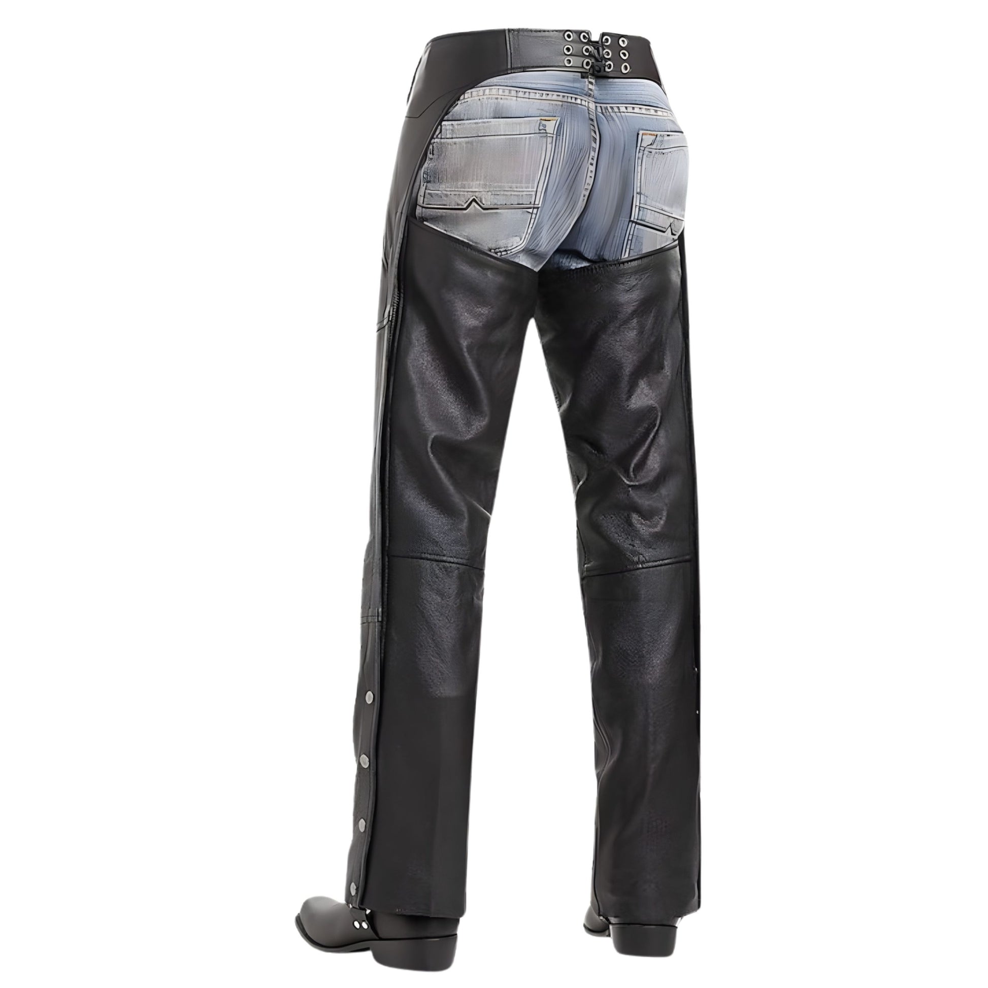 back view western leather chaps adjustable fit