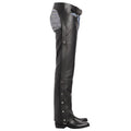 side view full length black leather chaps