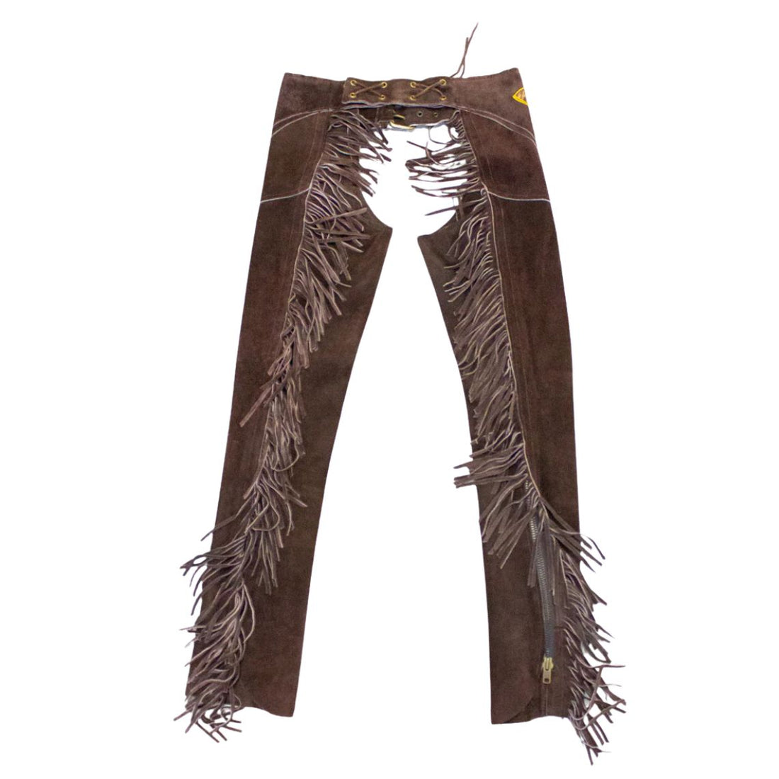 mens brown suede fringe leather chaps full front view