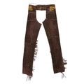 mens brown suede fringe leather chaps full front view