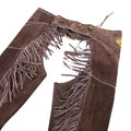 brown suede western chaps back view fringe detail