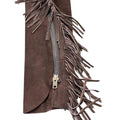 brown fringe leather chaps side zipper detail western style