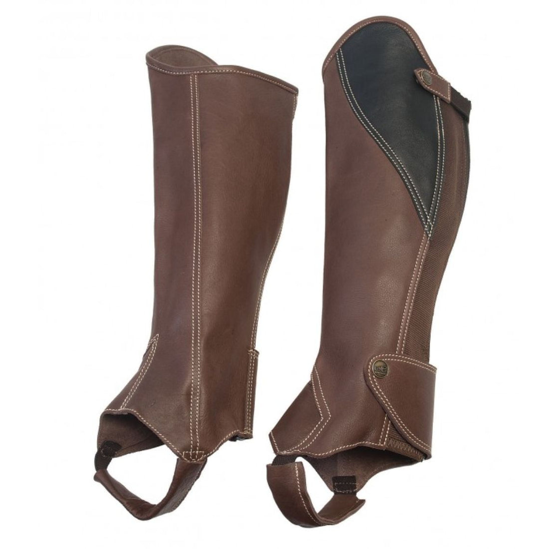 mens brown half leather chaps western riding durable fit front and back