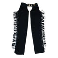 Women black leather fringe chaps front view