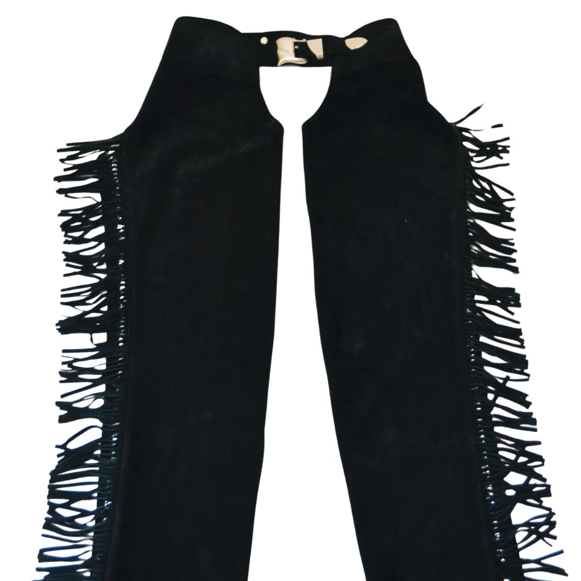 Women black leather chaps waist belt detail