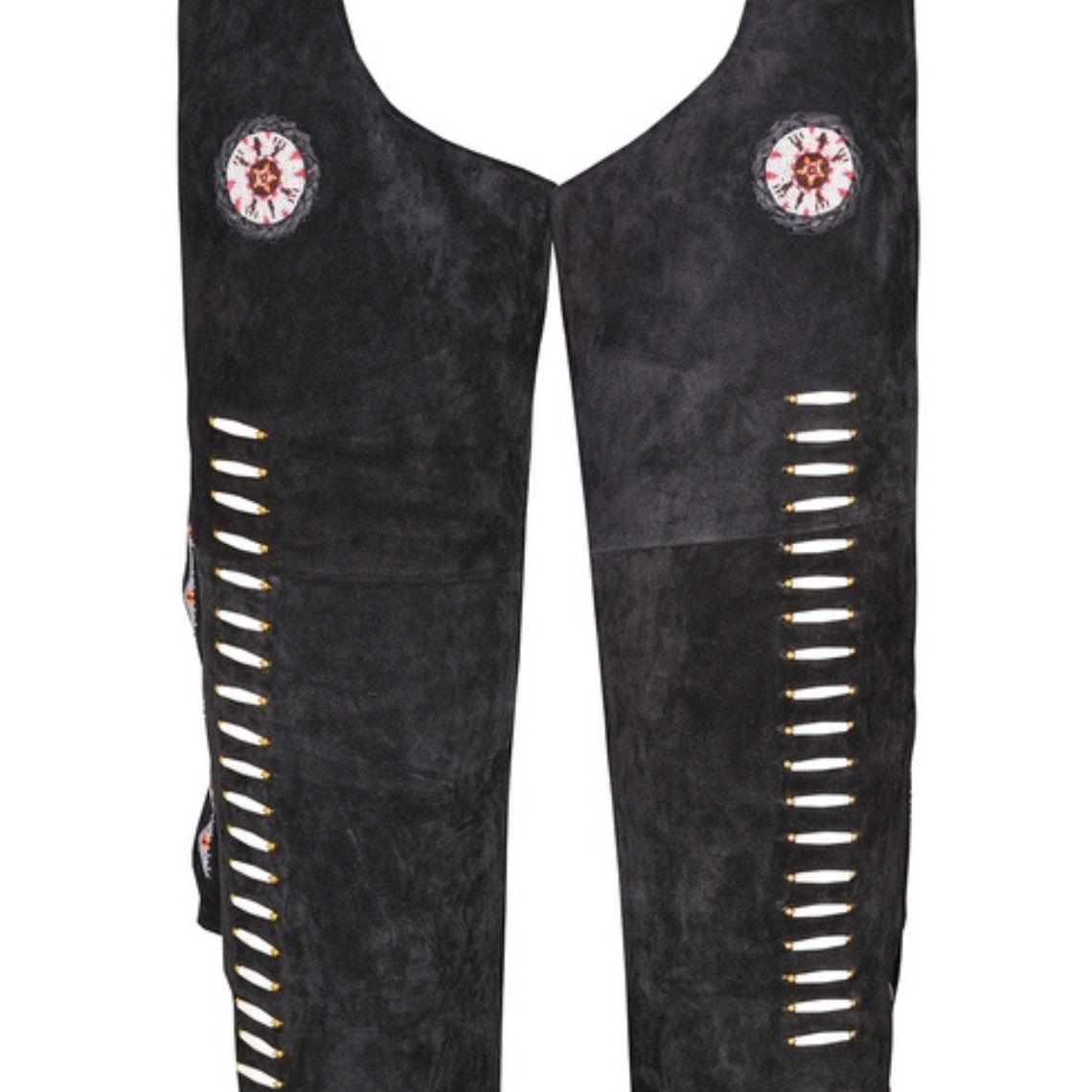 Close-up of cutout design and decorative accents on western chaps