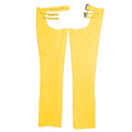 Flat lay of yellow leather chaps showing full design