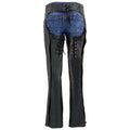 Back view of women’s leather biker chaps with lace-up adjustable fit