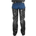 Women black leather chaps back view with lace-up waistband